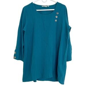 SOFT SURROUNDINGS Kaari Textured Tunic in Peacock Turquoise Blue Size L
